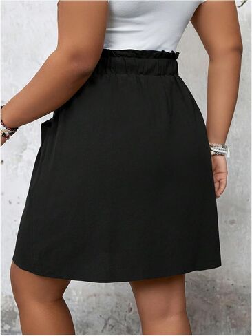 Oyoangle Women's Plus Size Save High Pherced A Line Trish Visrts تعمل تنورة أنيق مع جيب in Kuwait