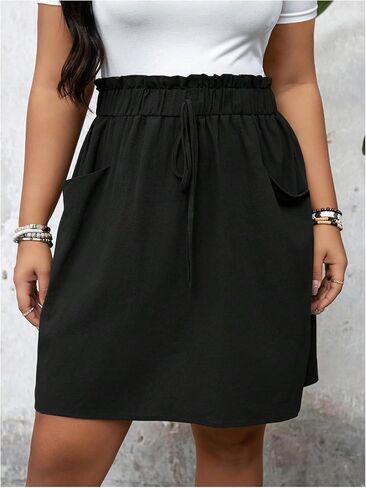 Oyoangle Women's Plus Size Save High Pherced A Line Trish Visrts تعمل تنورة أنيق مع جيب in Kuwait