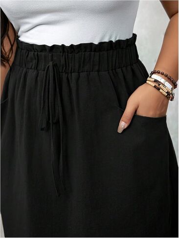 Oyoangle Women's Plus Size Save High Pherced A Line Trish Visrts تعمل تنورة أنيق مع جيب in Kuwait