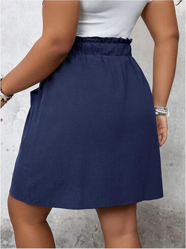 OYOANGLE Women's Plus Size Drawstring High Waisted A Line Short Skirts Work Dressy Skirt with Pocket in Saudi Arabia