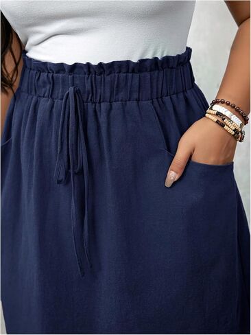 OYOANGLE Women's Plus Size Drawstring High Waisted A Line Short Skirts Work Dressy Skirt with Pocket in Saudi Arabia