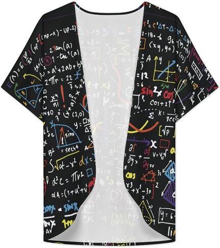 Handwritten Math Formulas Pattern Women's Short Sleeved Cardigan Jacket Summer Coat in Saudi Arabia