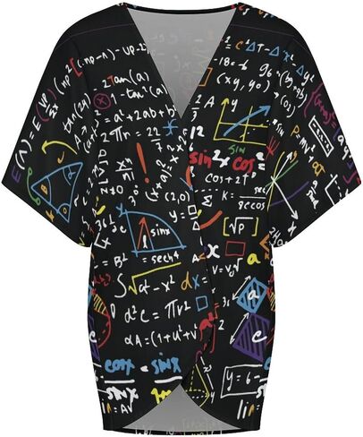 Handwritten Math Formulas Pattern Women's Short Sleeved Cardigan Jacket Summer Coat in Saudi Arabia