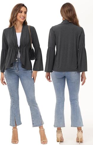Anna-Kaci Womens Long Sleeve Cardigan Open Front Lightweight Ruffles Cardigan, in Saudi Arabia