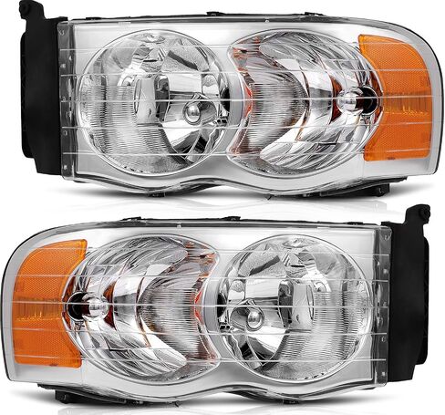 Headlight Assembly for Dodge for Ram 1500 2002-2005 for Dodge for Ram 2500 2003-2005 for Dodge for Ram 3500 2003-2005 Chrome Housing Amber Reflector Clear Lens Driver and Passenger Side Headlamp in Saudi Arabia