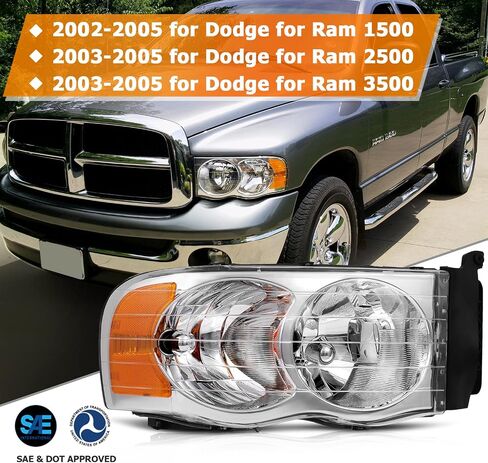 Headlight Assembly for Dodge for Ram 1500 2002-2005 for Dodge for Ram 2500 2003-2005 for Dodge for Ram 3500 2003-2005 Chrome Housing Amber Reflector Clear Lens Driver and Passenger Side Headlamp in Saudi Arabia