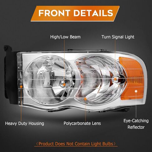 Headlight Assembly for Dodge for Ram 1500 2002-2005 for Dodge for Ram 2500 2003-2005 for Dodge for Ram 3500 2003-2005 Chrome Housing Amber Reflector Clear Lens Driver and Passenger Side Headlamp in Saudi Arabia
