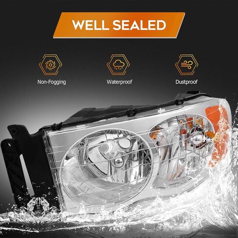 Headlight Assembly for Dodge for Ram 1500 2002-2005 for Dodge for Ram 2500 2003-2005 for Dodge for Ram 3500 2003-2005 Chrome Housing Amber Reflector Clear Lens Driver and Passenger Side Headlamp in Saudi Arabia