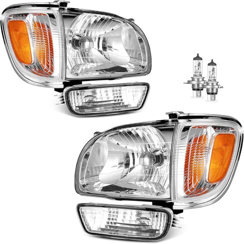 Headlights Assembly for 2001-2004 Toyota Tacoma Halogen Headlamp Replacement, High/Low Beam W/Bulbs, Driver & Passenger Side in Kuwait