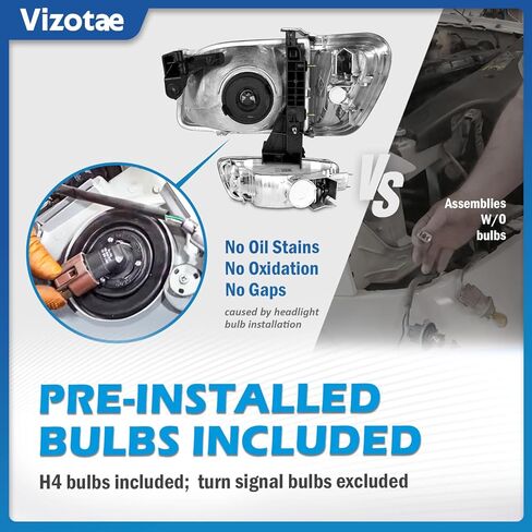 Headlights Assembly for 2001-2004 Toyota Tacoma Halogen Headlamp Replacement, High/Low Beam W/Bulbs, Driver & Passenger Side in Kuwait