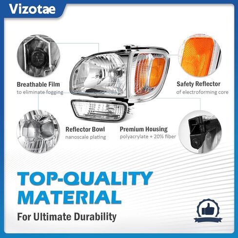 Headlights Assembly for 2001-2004 Toyota Tacoma Halogen Headlamp Replacement, High/Low Beam W/Bulbs, Driver & Passenger Side in Kuwait