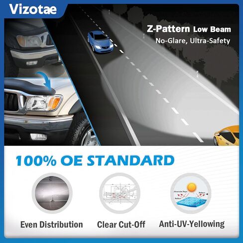 Headlights Assembly for 2001-2004 Toyota Tacoma Halogen Headlamp Replacement, High/Low Beam W/Bulbs, Driver & Passenger Side in Kuwait
