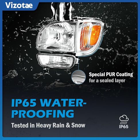 Headlights Assembly for 2001-2004 Toyota Tacoma Halogen Headlamp Replacement, High/Low Beam W/Bulbs, Driver & Passenger Side in Kuwait