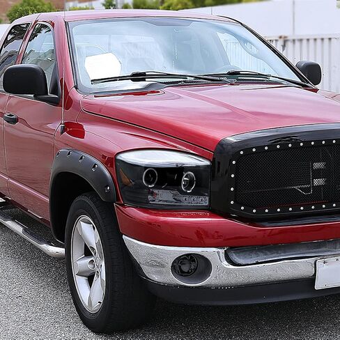 SPEC-D TUNING LED Dual Halo Glossy Black Housing Smoke Lens Projector Headlights Compatible with 2006-2008 Dodge Ram 1500, 2006-2009 Dodge Ram 2500/3500, Left + Right Pair Headlamps Assembly in Kuwait