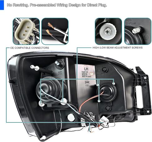 SPEC-D TUNING LED Dual Halo Glossy Black Housing Smoke Lens Projector Headlights Compatible with 2006-2008 Dodge Ram 1500, 2006-2009 Dodge Ram 2500/3500, Left + Right Pair Headlamps Assembly in Kuwait