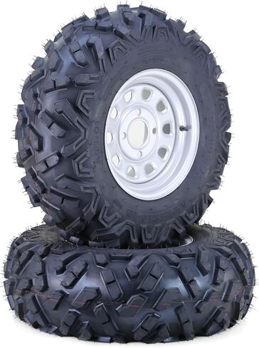 LIBRA ATV Tires and Wheels Assembly 25x10-12 6-Ply on 4-110 PCD 5+2 OS Silver Rims,SET 2 in Saudi Arabia