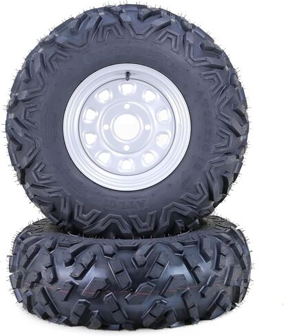 LIBRA ATV Tires and Wheels Assembly 25x10-12 6-Ply on 4-110 PCD 5+2 OS Silver Rims,SET 2 in Saudi Arabia