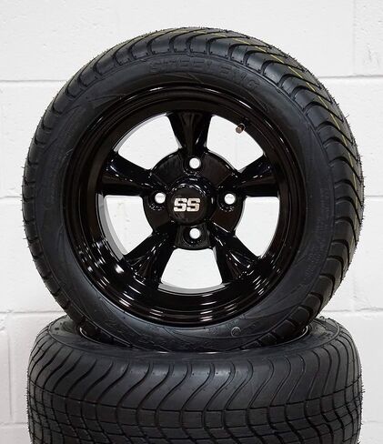 12" GODFATHER Gloss Black Golf Cart Wheels and 215/40-12 DOT Low Profile Golf Cart Tires - Set of 4 in Saudi Arabia
