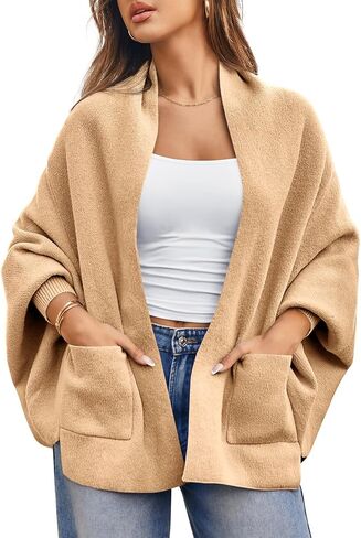 Saodimallsu Womens Open Front Cardigan Batwing Long Sleeve Shawl Chunky Knit Loose Fall Poncho Sweater Coats in Saudi Arabia