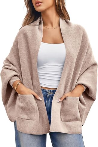 Saodimallsu Womens Open Front Cardigan Batwing Long Sleeve Shawl Chunky Knit Loose Fall Poncho Sweater Coats in Saudi Arabia