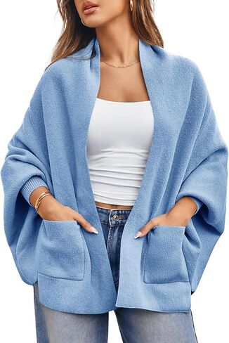 Saodimallsu Womens Open Front Cardigan Batwing Long Sleeve Shawl Chunky Knit Loose Fall Poncho Sweater Coats in Saudi Arabia