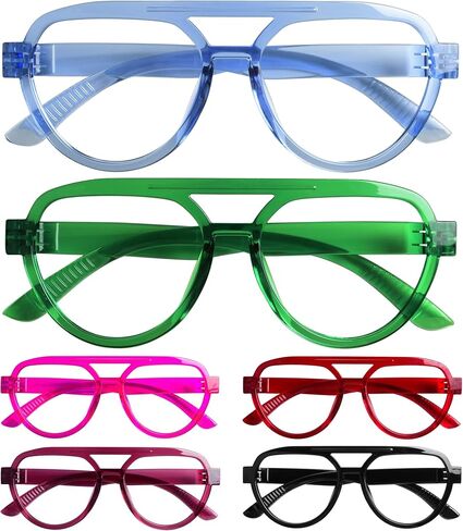 GUD Pilot Reading Glasses with Screwless Spring Hinges Metalless Women 6 Pack Oversized Stylish Readers Double Bridge in Saudi Arabia