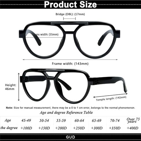 GUD Pilot Reading Glasses with Screwless Spring Hinges Metalless Women 6 Pack Oversized Stylish Readers Double Bridge in Saudi Arabia
