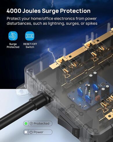 TROND Surge Protector Power Strip, 360° Rotating Flat Plug, 13AC Widely Spaced Outlets Expansion with USB C Port, 4000 Joules, 5ft Extension Cord Heavy Duty, Wall Mount, Under Desk, ETL Listed, Black in Kuwait