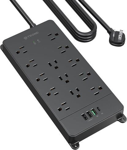 TROND Surge Protector Power Strip, 360° Rotating Flat Plug, 13AC Widely Spaced Outlets Expansion with USB C Port, 4000 Joules, 5ft Extension Cord Heavy Duty, Wall Mount, Under Desk, ETL Listed, Black in Saudi Arabia