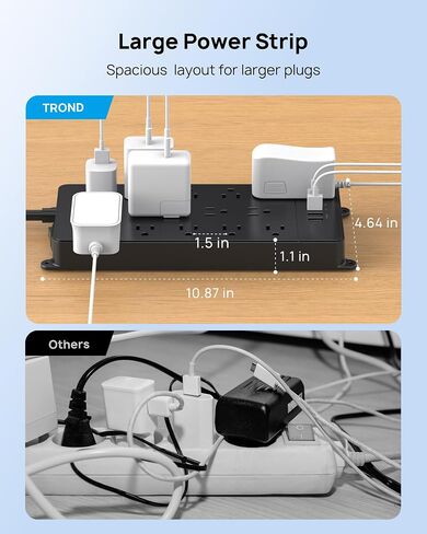 TROND Surge Protector Power Strip, 360° Rotating Flat Plug, 13AC Widely Spaced Outlets Expansion with USB C Port, 4000 Joules, 5ft Extension Cord Heavy Duty, Wall Mount, Under Desk, ETL Listed, Black in Saudi Arabia