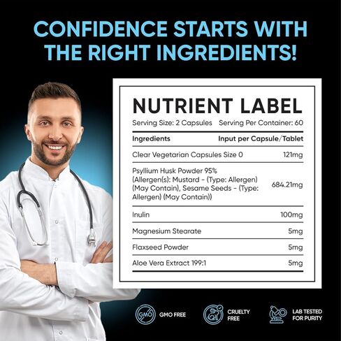 مكمل الألياف السفلية لوقت إعداد سهل - يساعد على تعزيز انتظام الجهاز الهضمي - يعتمد على قشر السيلليوم - للرجال الذين هم بوتوم، 90 كبسولة نباتية in Kuwait