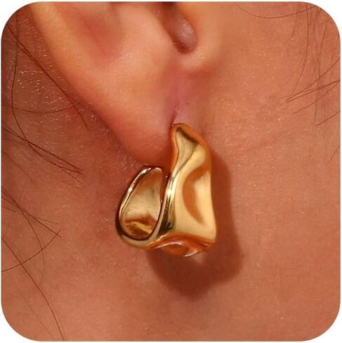 Chunky Gold Hoops Earrings for Women Trendy 14K Gold Plated Earrings Cute Huggie Hoops Hypoallergenic Earrings Jewelry Set Birthday Mom Gifts for Women… in Kuwait