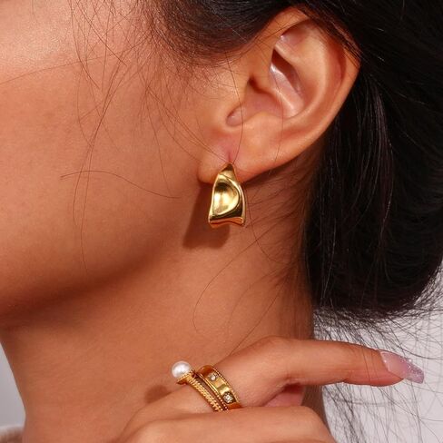 Chunky Gold Hoops Earrings for Women Trendy 14K Gold Plated Earrings Cute Huggie Hoops Hypoallergenic Earrings Jewelry Set Birthday Mom Gifts for Women… in Kuwait