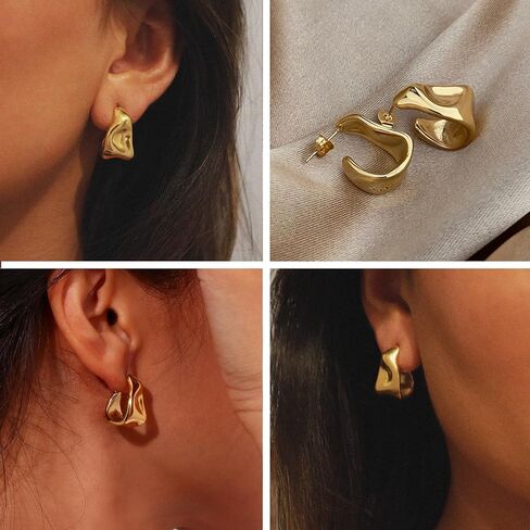 Chunky Gold Hoops Earrings for Women Trendy 14K Gold Plated Earrings Cute Huggie Hoops Hypoallergenic Earrings Jewelry Set Birthday Mom Gifts for Women… in Kuwait