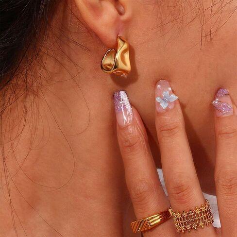 Chunky Gold Hoops Earrings for Women Trendy 14K Gold Plated Earrings Cute Huggie Hoops Hypoallergenic Earrings Jewelry Set Birthday Mom Gifts for Women… in Kuwait