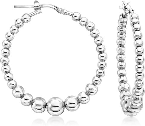 Ross-Simons Italian 3-6mm Sterling Silver Silver Bead Hooop أقراط in Saudi Arabia