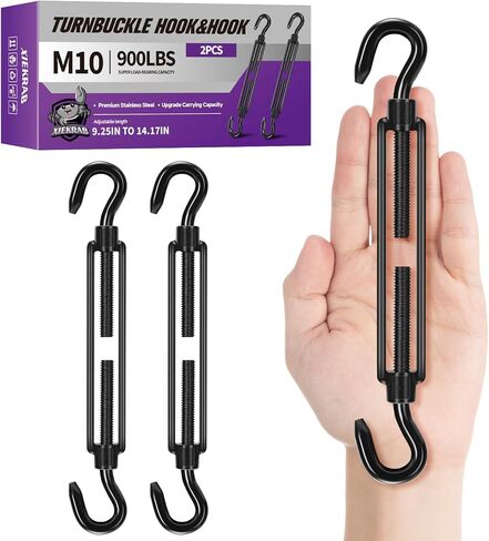 4Pcs M8 304 Stainless Steel Hook & Turnbuckle Hook, 600lbs Capacity Heavy Duty Black Turnbuckles for Wire Rope Tension, Sun Shade Tent Hardware, Shade Sail Installation. in Saudi Arabia