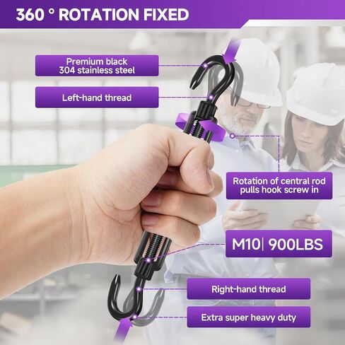 4Pcs M8 304 Stainless Steel Hook & Turnbuckle Hook, 600lbs Capacity Heavy Duty Black Turnbuckles for Wire Rope Tension, Sun Shade Tent Hardware, Shade Sail Installation. in Saudi Arabia