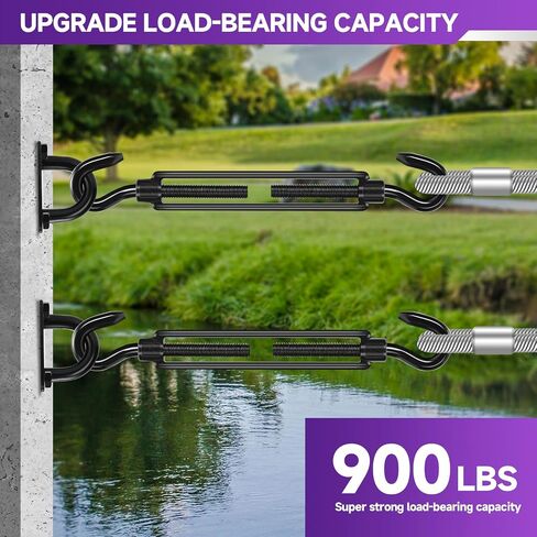 4Pcs M8 304 Stainless Steel Hook & Turnbuckle Hook, 600lbs Capacity Heavy Duty Black Turnbuckles for Wire Rope Tension, Sun Shade Tent Hardware, Shade Sail Installation. in Saudi Arabia