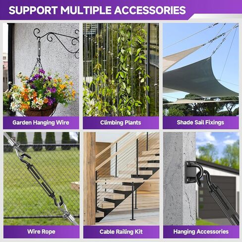 4Pcs M8 304 Stainless Steel Hook & Turnbuckle Hook, 600lbs Capacity Heavy Duty Black Turnbuckles for Wire Rope Tension, Sun Shade Tent Hardware, Shade Sail Installation. in Saudi Arabia