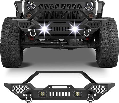Front Bumper Compatible with 2007-2018 Wrangler JK & Unlimited JKU (2/4 Doors), Rock Crawler Off Road Full Width Bumper with Winch Plate Mounting & 2 x D-Rings in Kuwait