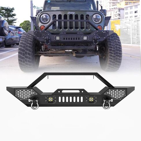 Front Bumper Compatible with 2007-2018 Wrangler JK & Unlimited JKU (2/4 Doors), Rock Crawler Off Road Full Width Bumper with Winch Plate Mounting & 2 x D-Rings in Kuwait