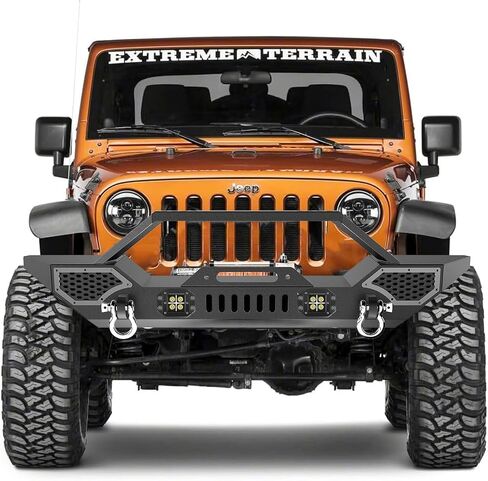 Front Bumper Compatible with 2007-2018 Wrangler JK & Unlimited JKU (2/4 Doors), Rock Crawler Off Road Full Width Bumper with Winch Plate Mounting & 2 x D-Rings in Kuwait