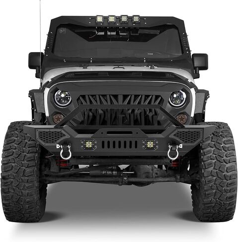 Front Bumper Compatible with 2007-2018 Wrangler JK & Unlimited JKU (2/4 Doors), Rock Crawler Off Road Full Width Bumper with Winch Plate Mounting & 2 x D-Rings in Kuwait