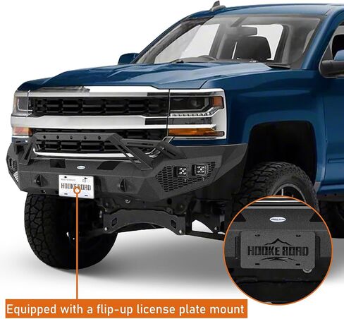 Hooke Road Earthshaker Front Bumper for 2016 2017 2018 Chevy Chevrolet Silverado 1500 Pickup Truck, Rock Crawler Replacement Bumper with Winch Plate Bull Bar D-ring Mounts in Saudi Arabia