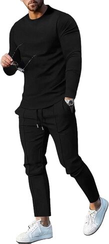 crazynekos Men's Long Sleeve Shirt Tracksuit Casual Sports 2 Piece Outfit Athletic Jogging Suits Sweatsuit in Kuwait