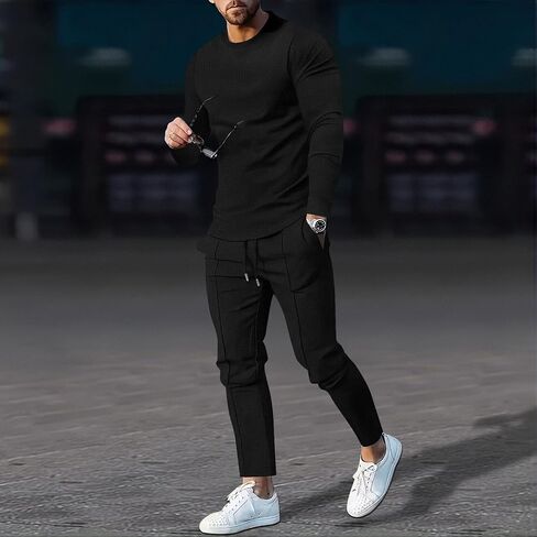 crazynekos Men's Long Sleeve Shirt Tracksuit Casual Sports 2 Piece Outfit Athletic Jogging Suits Sweatsuit in Kuwait