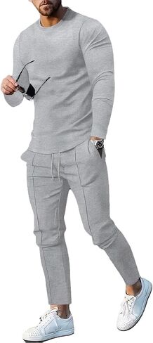 crazynekos Men's Long Sleeve Shirt Tracksuit Casual Sports 2 Piece Outfit Athletic Jogging Suits Sweatsuit in Kuwait