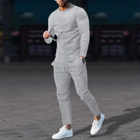crazynekos Men's Long Sleeve Shirt Tracksuit Casual Sports 2 Piece Outfit Athletic Jogging Suits Sweatsuit in Kuwait