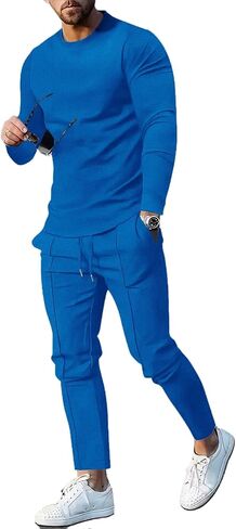 crazynekos Men's Long Sleeve Shirt Tracksuit Casual Sports 2 Piece Outfit Athletic Jogging Suits Sweatsuit in Kuwait
